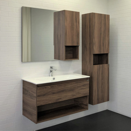 COMFORTY Тумба-умывальник &quot;Бордо-90&quot; дуб темно-коричневый с раковиной &quot;Quadro 90&quot;