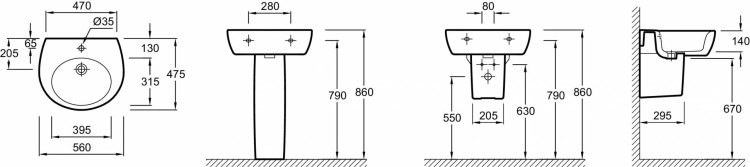 Раковина 56 х 47.5 см с заглушкой для переливного отверстия Jacob Delafon OVEE1563-00