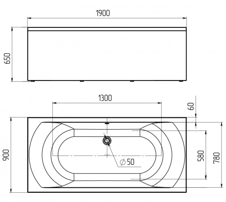 Ванна акриловая прямоугольная 1Marka ESMA MG 190*90