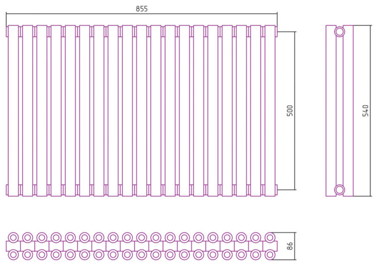 Отопительный радиатор Сунержа Эстет-00 500х855 19 секций Матовый белый