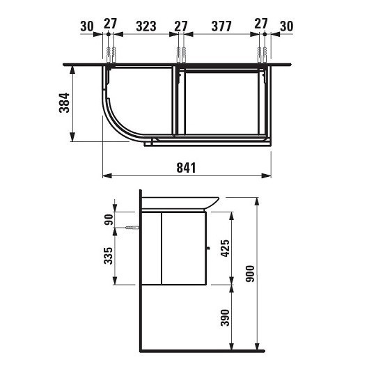 Тумба под раковину Laufen Palace New 90 подвесная 2 ящика 1 дверца
