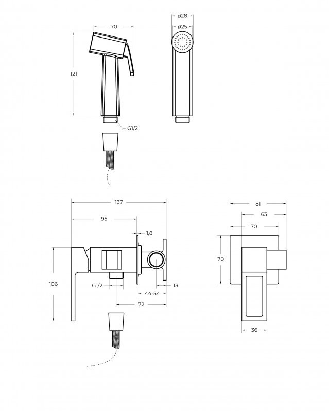 Гигиенический душ со смесителем Cezares LUC-HGN-CRM