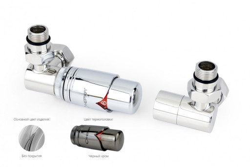 Автоматический терморегулятор Сунержа 3D левый G 1/2&quot; НР х G 3/4&quot; НГ (набор) Чёрный хром