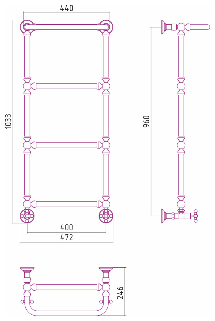 Полотенцесушитель водяной Сунержа Ренессанс 1386 960x400 Состаренная латунь