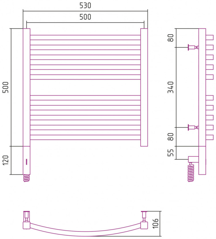 Полотенцесушитель электрический Сунержа Аркус 3.0 500х500 МЭМ левый Без покрытия