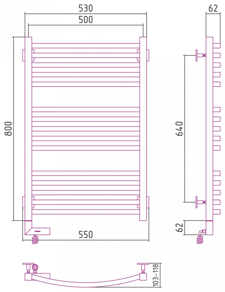 Полотенцесушитель электрический Сунержа Аркус 2.0 800x500 МЭМ левый Матовый чёрный