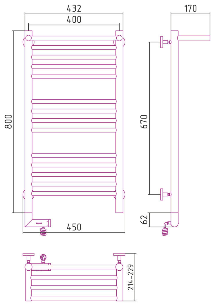 Полотенцесушитель электрический Сунержа Богема с полкой 2.0 800х400 МЭМ левый RAL 7011 Железно-серый