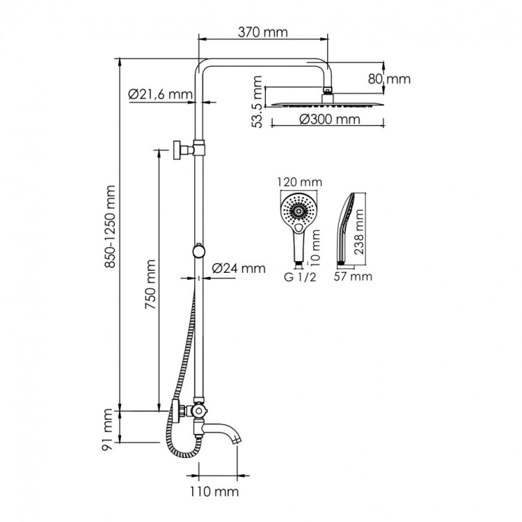 WasserKRAFT A188.116.101.010.CH Thermo Душевой комплект с термостатическим смесителем