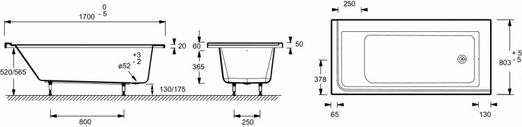 Ванна правосторонняя 170 х 80 см Jacob Delafon FORMILIA E6139R-00