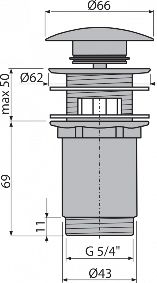Донный клапан сифона для умывальника CLICK/CLACK 5/4