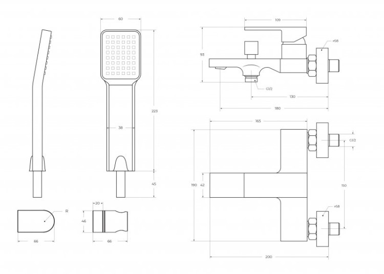 Смеситель для ванны и душа в комплекте с ручным душем, шлангом и держателем Cezares ROM-VASM-CRM