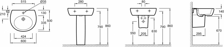 Раковина 60 х 50 см с заглушкой для переливного отверстия Jacob Delafon OVEE1564-00