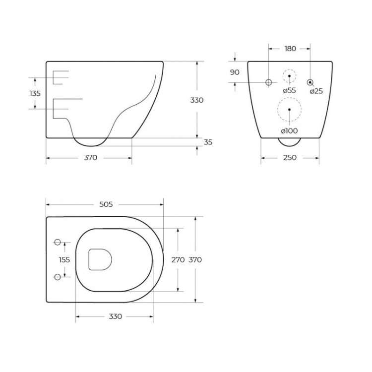 Чаша унитаза подвесного безободкового Cezares CZR-513-TH-R