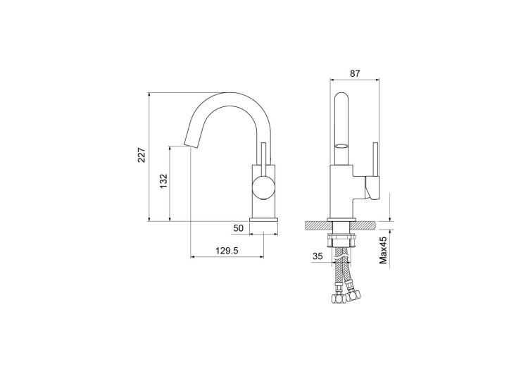 Смеситель для раковины, без донного клапана Aquatek, матовый черный AQ1307MB ЕВРОПА