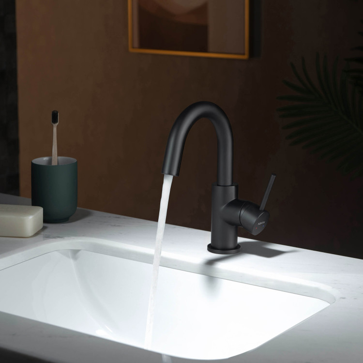 Смеситель для раковины, без донного клапана Aquatek, матовый черный AQ1307MB ЕВРОПА