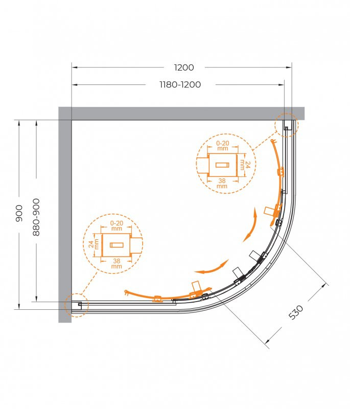 Душевой уголок RELAX-304-RH-2 Cezares RELAX-304-RH-2-120/90-C-GM