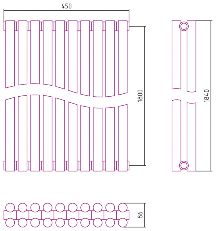 Отопительный радиатор Сунержа Эстет-11 1800х450 10 секций Матовый чёрный