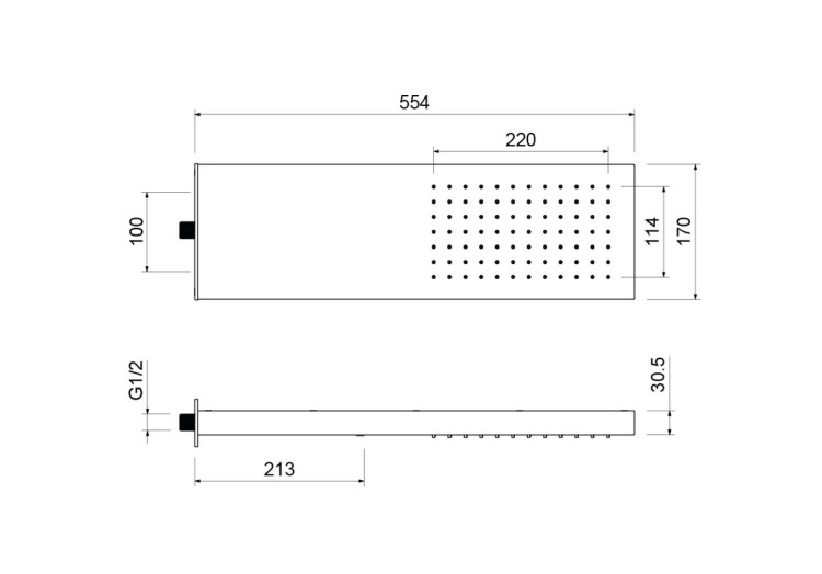 Настенный верхний душ 550*170*30 мм Aquatek, матовый черный AQ2084MB