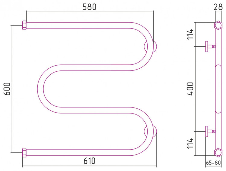 Полотенцесушитель водяной Сунержа М-образный+ 600х600 Шампань