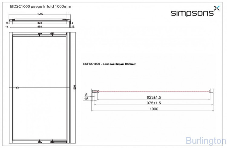 Дверь Infold 1000mm с боковым экраном 1000mm