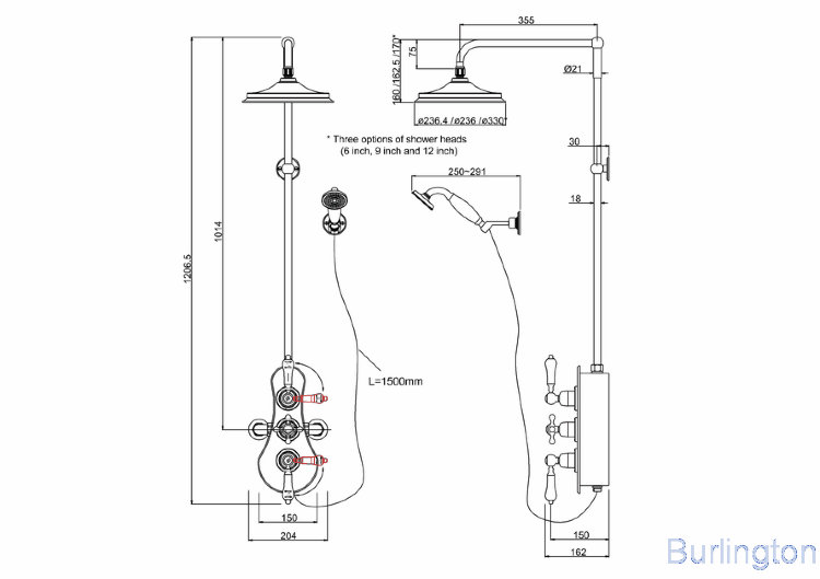 Душевая стойка c внешним термостатом BSF3S c душевой насадкой 9''