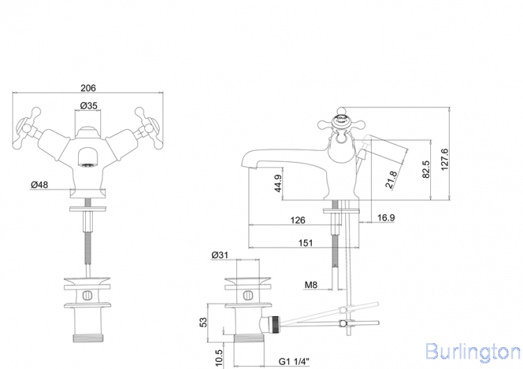 Смеситель на 1 отверстие с донным клапаном [CL4 GOL]