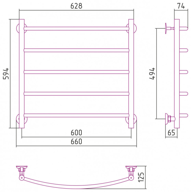 Полотенцесушитель водяной Стилье Версия-Н2 600х600 (5) Г 18 Чёрный