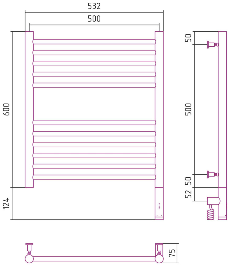Полотенцесушитель электрический Сунержа Богема 3.0 прямая 600х500 МЭМ правый Белый