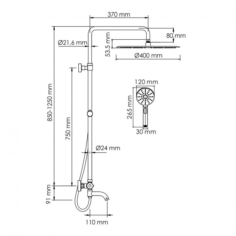 WasserKRAFT A188.117.127.087.CH Thermo Душевой комплект с термостатическим смесителем