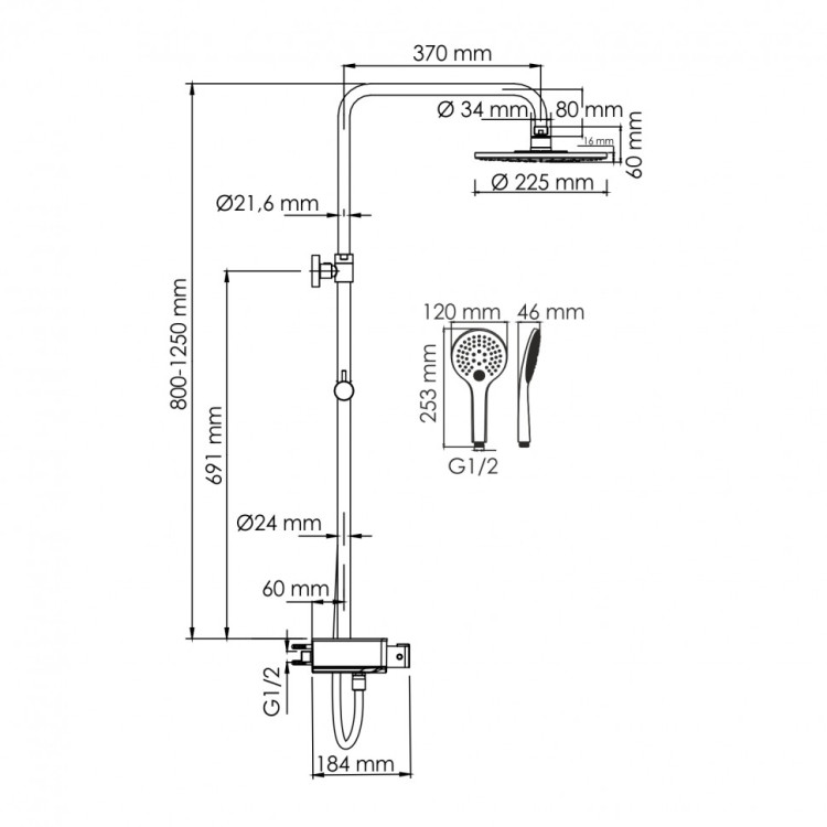 WasserKRAFT A113.067.155.CH Thermo Душевой комплект с термостатическим смесителем