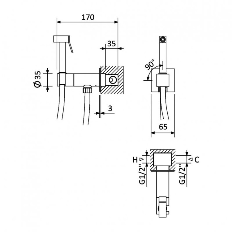Гигиенический душ со смесителем Cezares PORTA-DIF-MM