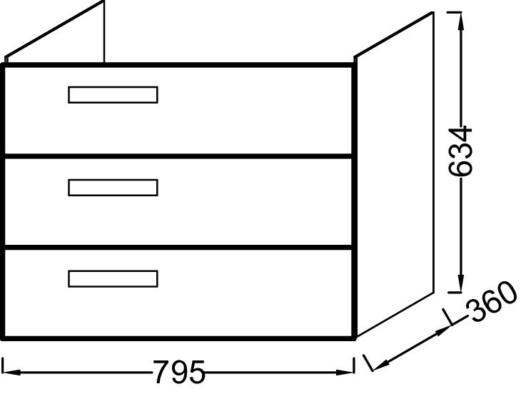 Мебель для раковины-столешницы 80 см, 3 выдвижных ящика Jacob Delafon RYTHMIK EB1308-E70