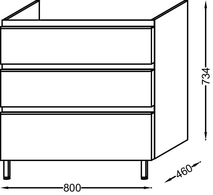 Мебель для раковины-столешницы 80 см, 3 выдвижных ящика, белый блестящий Jacob Delafon VOX EB2048-RA-G1C