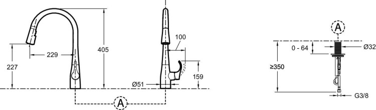Однорычажный смеситель для кухни с выдвижным изливом Jacob Delafon SIMPLICE 596D-CP