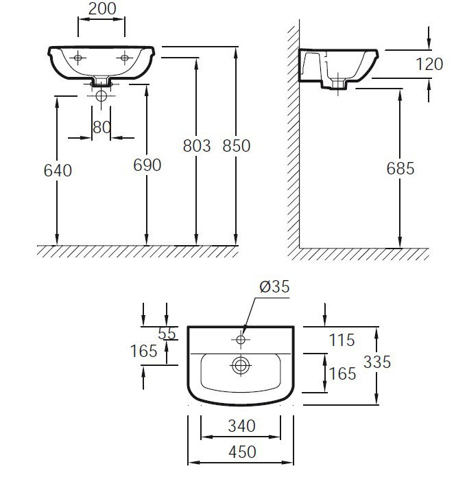 Раковина Jacob Delafon Panache 45 E1439-00