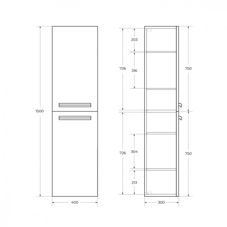 Шкаф подвесной с двумя распашными дверцами с доводчиками, с двумя полками, универсальный, 400x300x1500 Cezares ECO-1500-2A-SC-GR-P