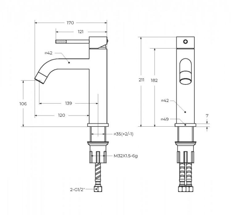 Смеситель для раковины с донным клапаном Cezares RELAX-LS1-BORO