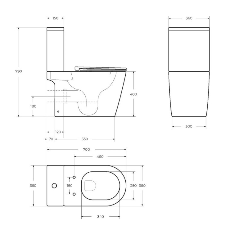 Унитаз-моноблок со смывом TORNADO, с сиденьем дюропласт soft close, P-trap Cezares BB673CP-MN-TOR/SC