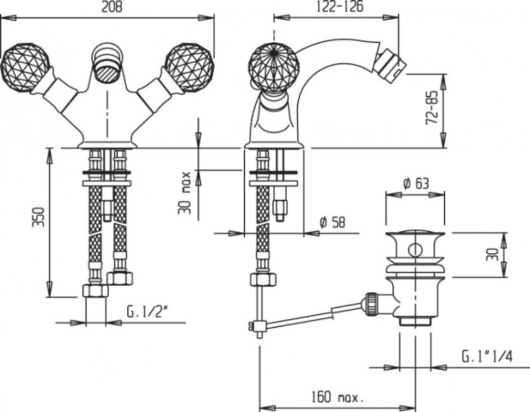 Смеситель для биде c донным клапаном Cezares NOSTALGIA-BS1-01