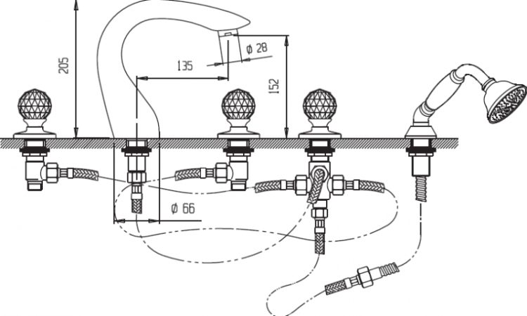Смеситель на борт ванны с выдвижным душем ATLANTIS-BVD Cezares ATLANTIS-BVD-02-Sw
