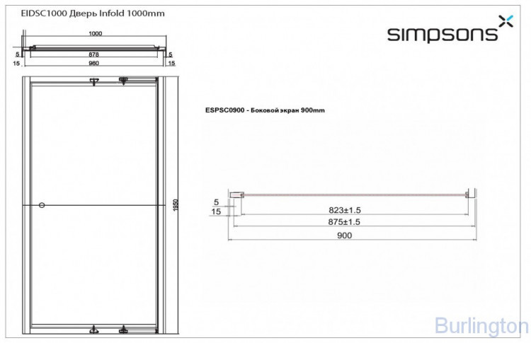 Дверь Infold 1000mm с боковым экраном 900mm