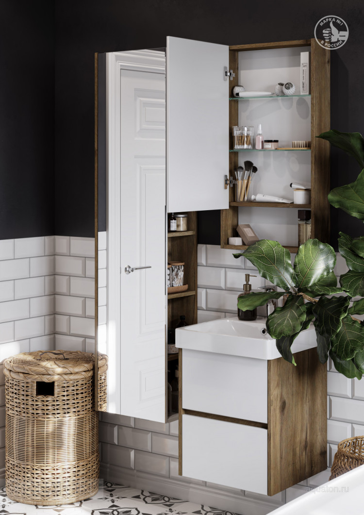 Зеркальный шкаф AQUATON Сканди 45 белый, дуб рустикальный 1A252002SDZ90