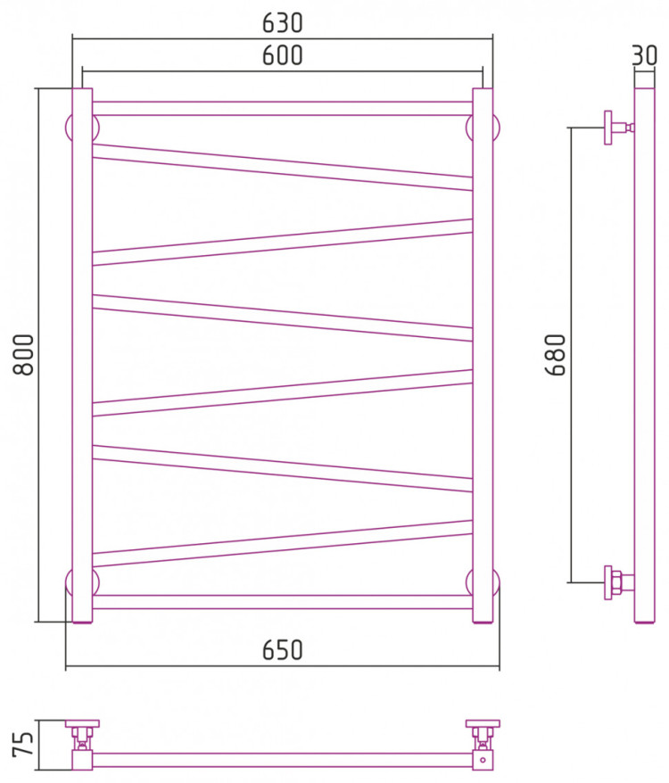 Полотенцесушитель водяной Сунержа Сирокко 800х600 Сатин