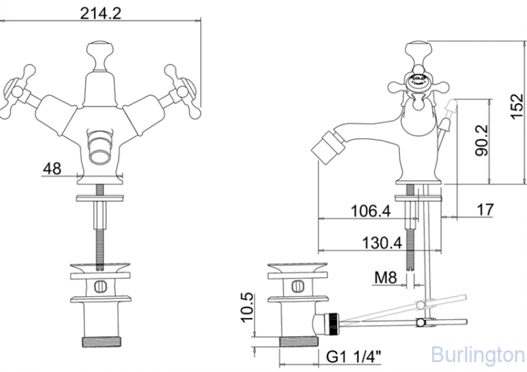 Смеситель для биде на 1 отверстие с донным клапаном [CL13]