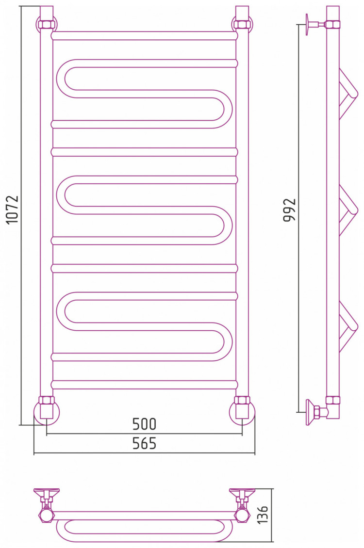 Полотенцесушитель водяной Стилье Аксиома-30 1000х500 Без покрытия