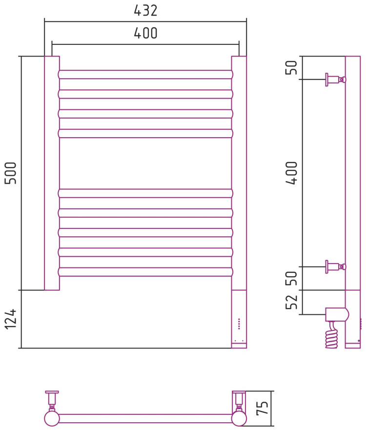 Полотенцесушитель электрический Сунержа Богема 3.0 прямая 500х400 МЭМ правый Без покрытия