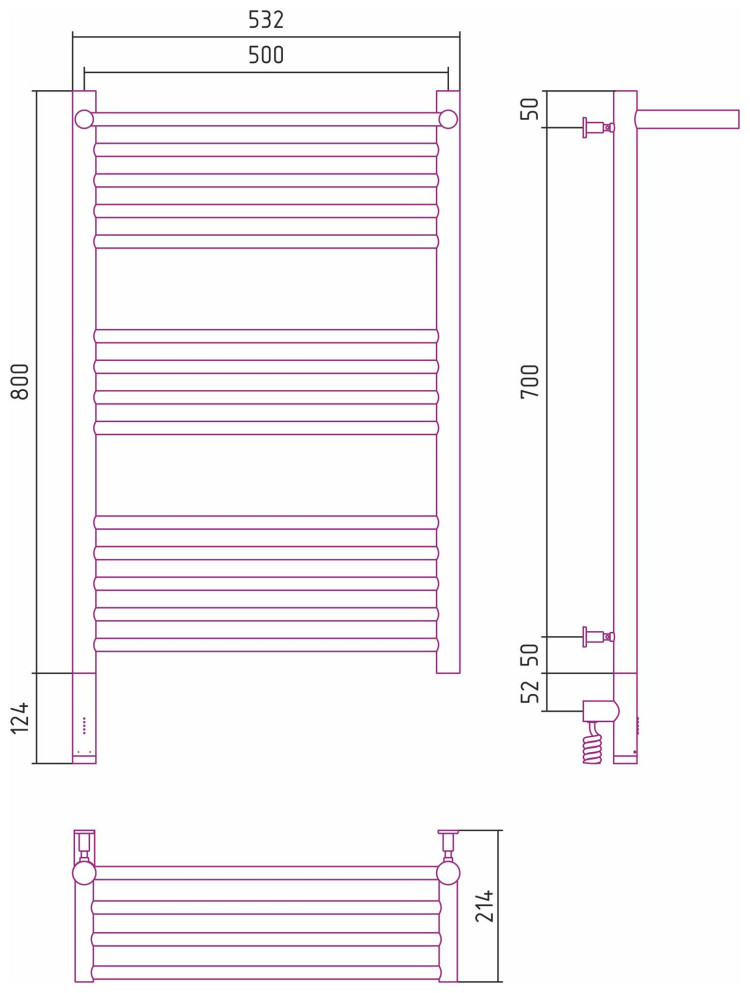Полотенцесушитель электрический Сунержа Богема с полкой 3.0 800х500 / МЭМ левый Тёмный титан муар