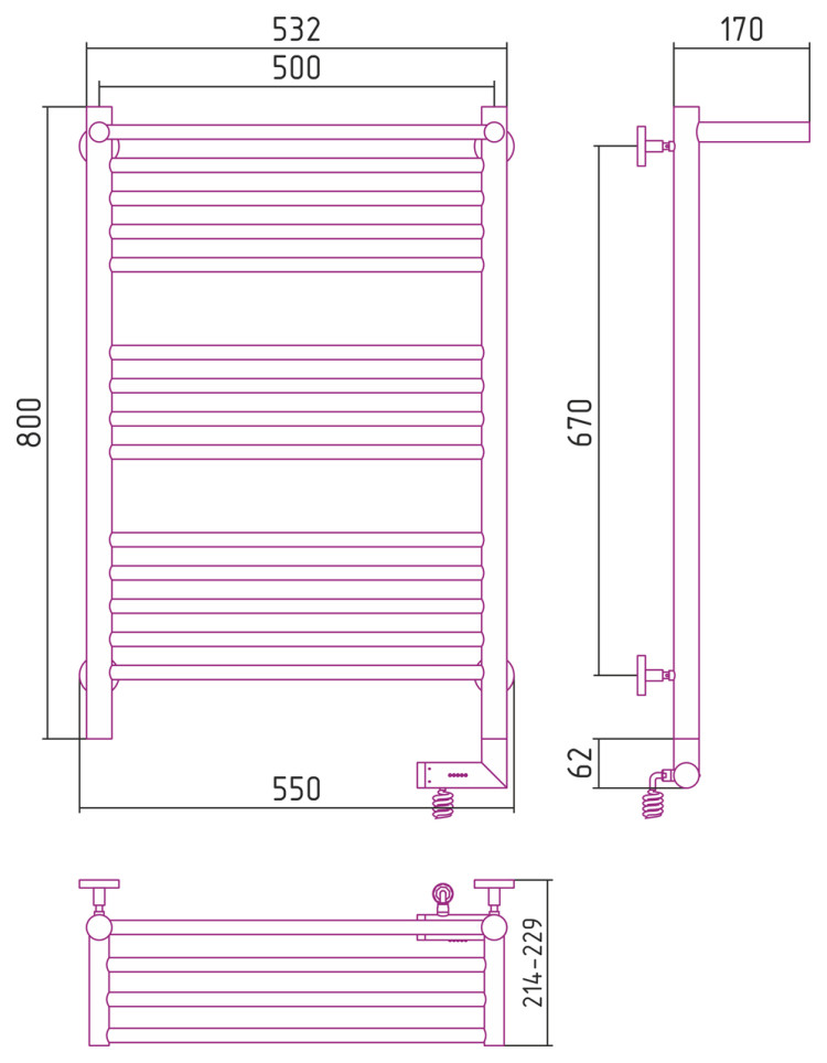 Полотенцесушитель электрический Сунержа Богема с полкой 2.0 800х500 МЭМ правый RAL 7022 Серая умбра