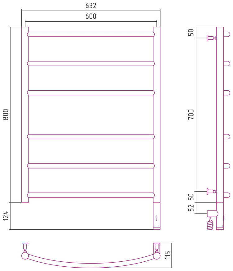 Полотенцесушитель электрический Сунержа Галант 3.0 800х600 МЭМ правый Матовое золото