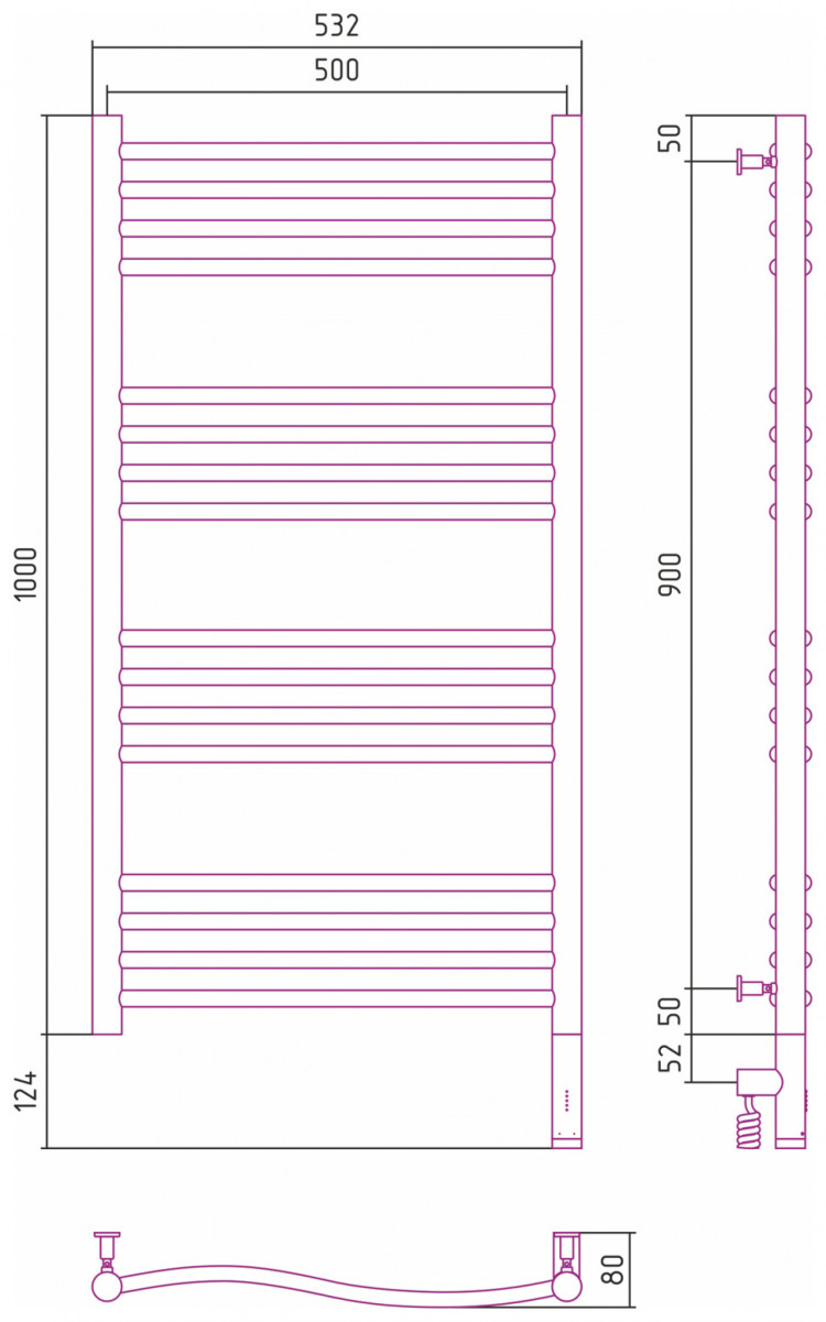 Полотенцесушитель электрический Сунержа Флюид 3.0 1000х500 МЭМ правый Золото